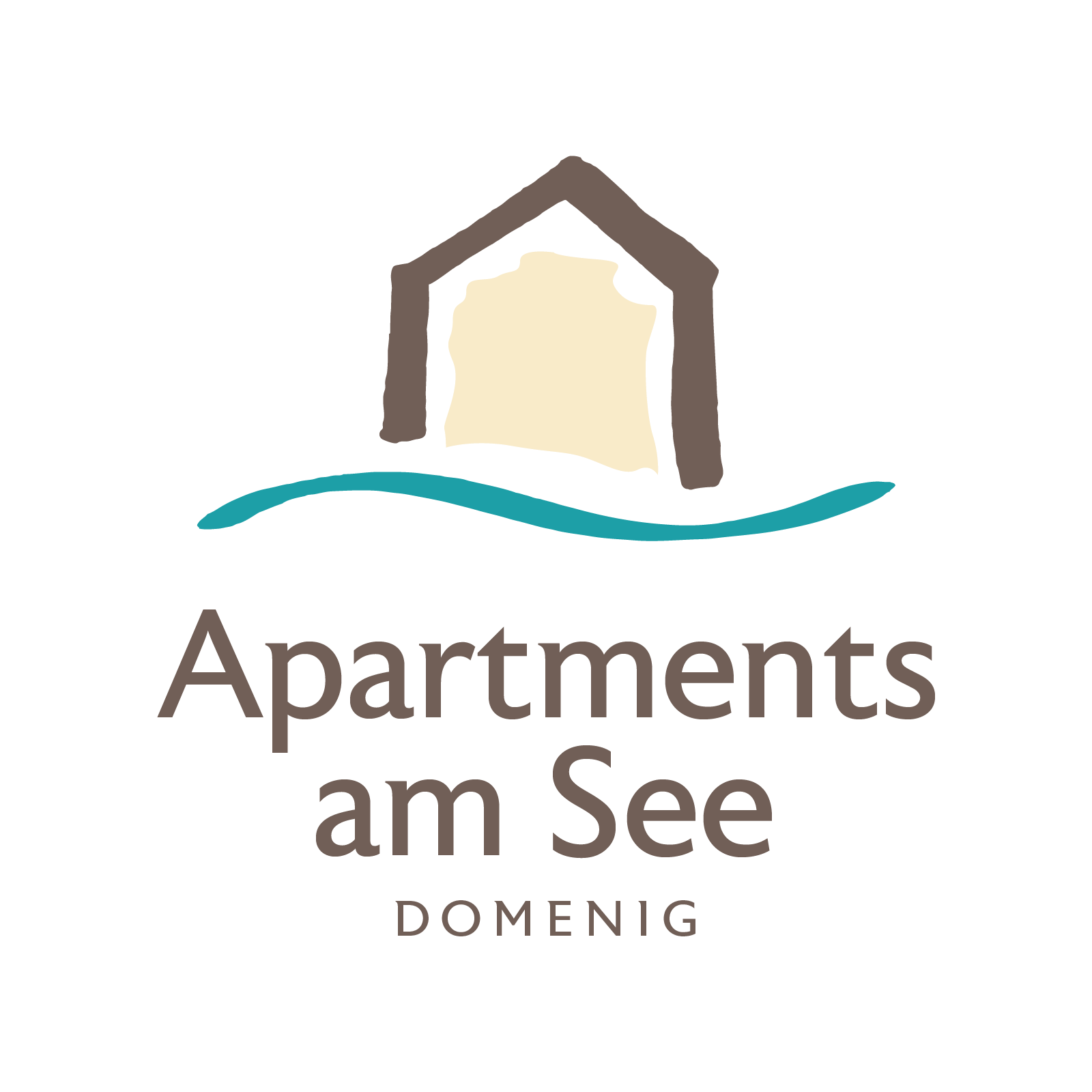 The logo shows a stylized outline of a house over a wave. It represents the holiday apartments "Apartments am See" by Domenig.