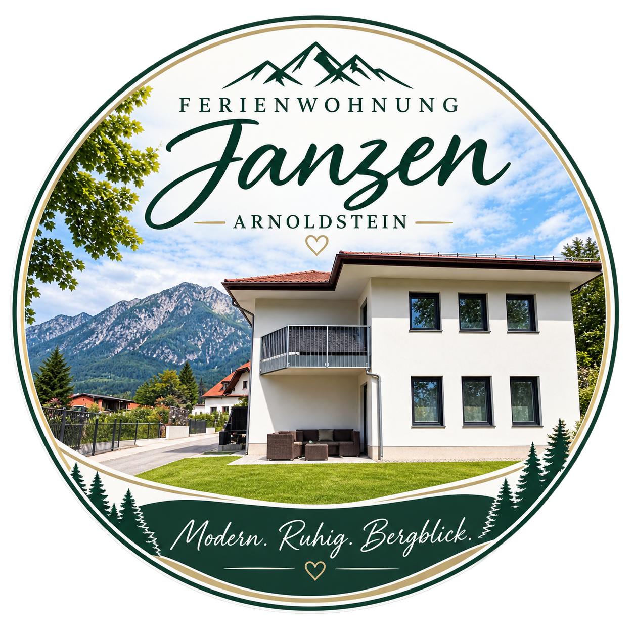 Eine moderne Ferienwohnung in den Bergen mit einem klaren blauen Himmel. Die Umgebung ist ruhig und bietet einen wunderschönen Blick auf die Berge.