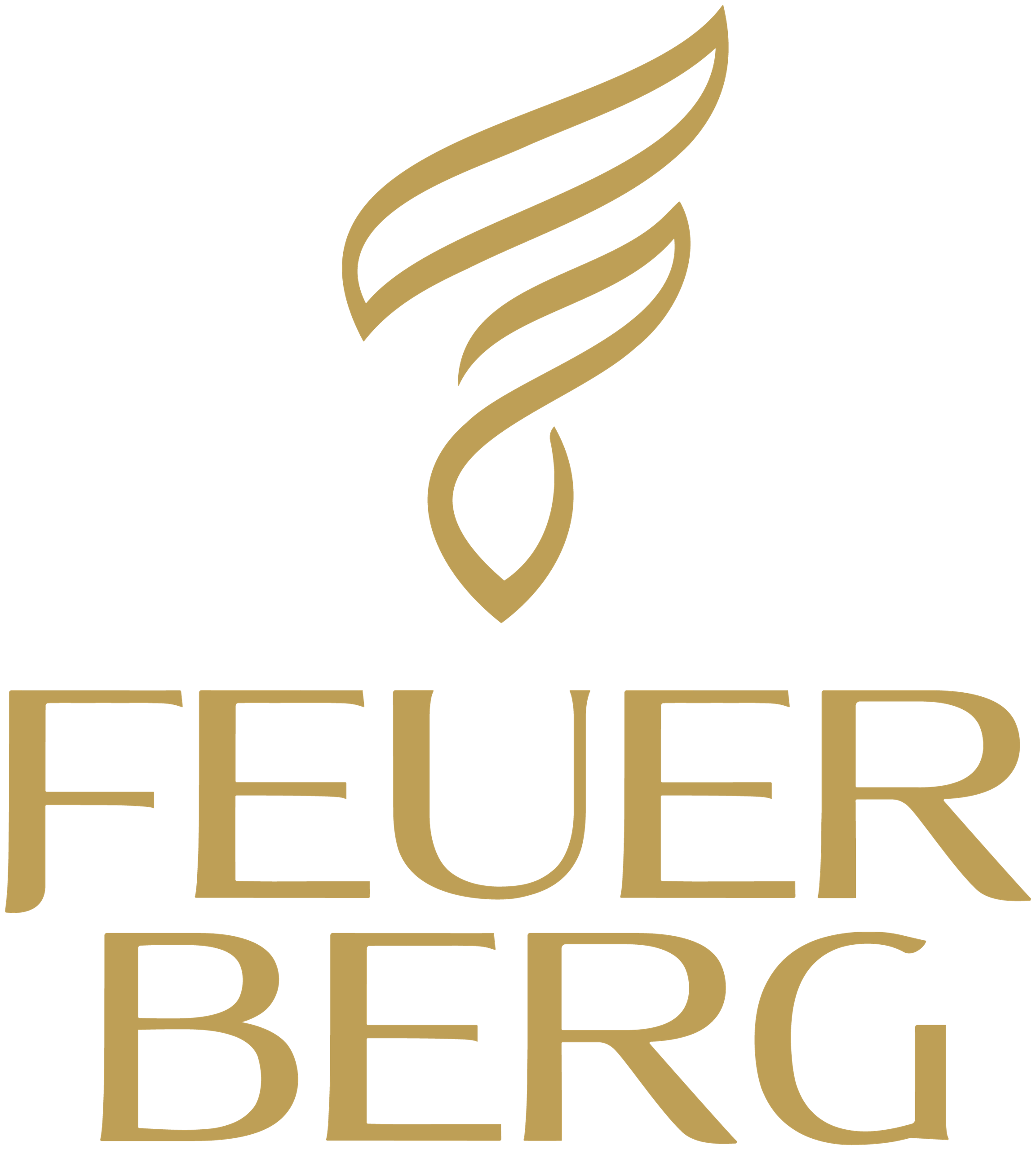 An elegant logo featuring the inscription "FEUERBERG" in gold on a black background. Above it is a stylized flame symbol.