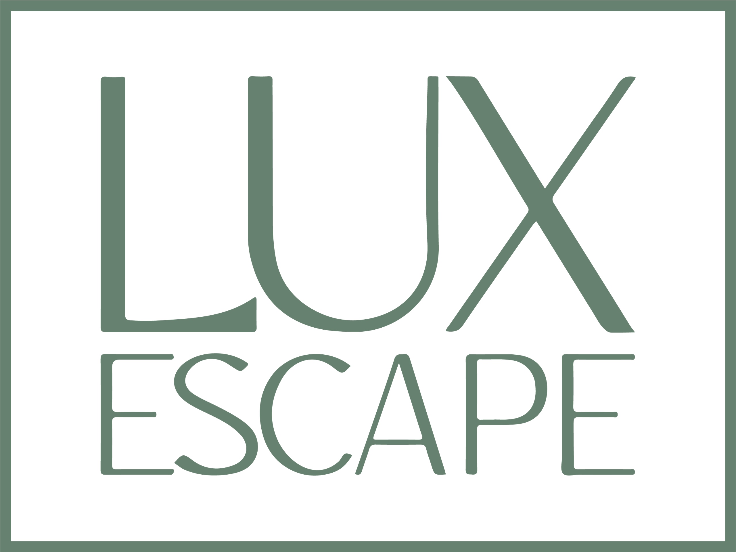An elegant logo featuring the words "LUX ESCAPE" in stylish font. The background is black, which highlights the text.